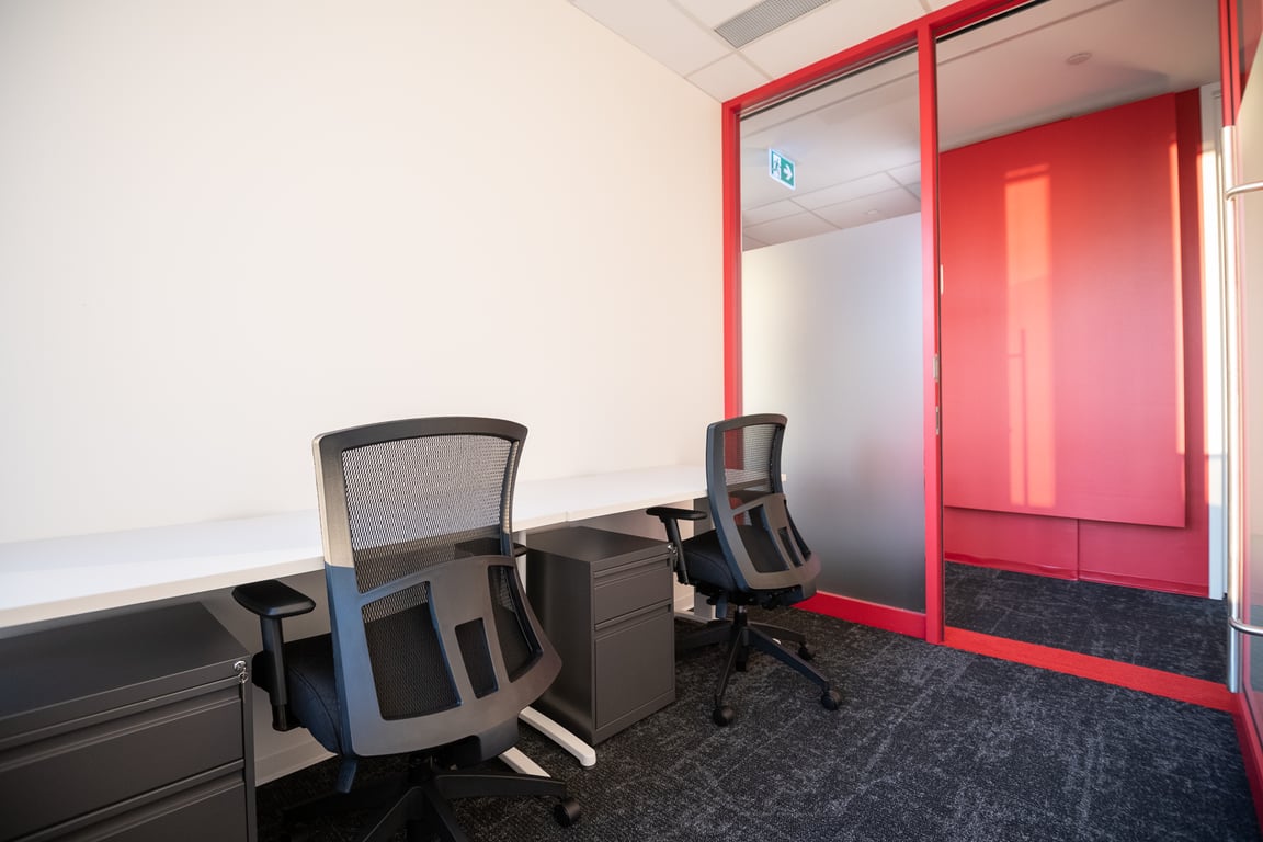 An interior shot of 2 Person Private Office (Window)