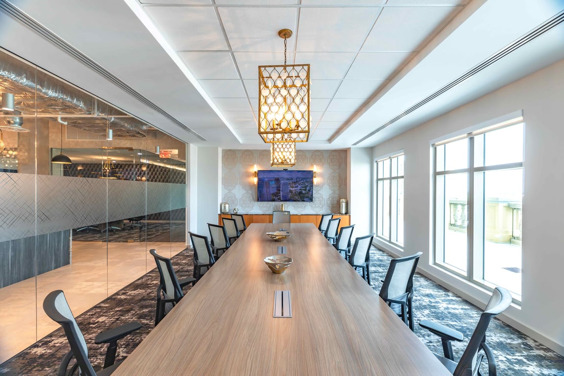 An interior shot of Boardroom 12-14 people