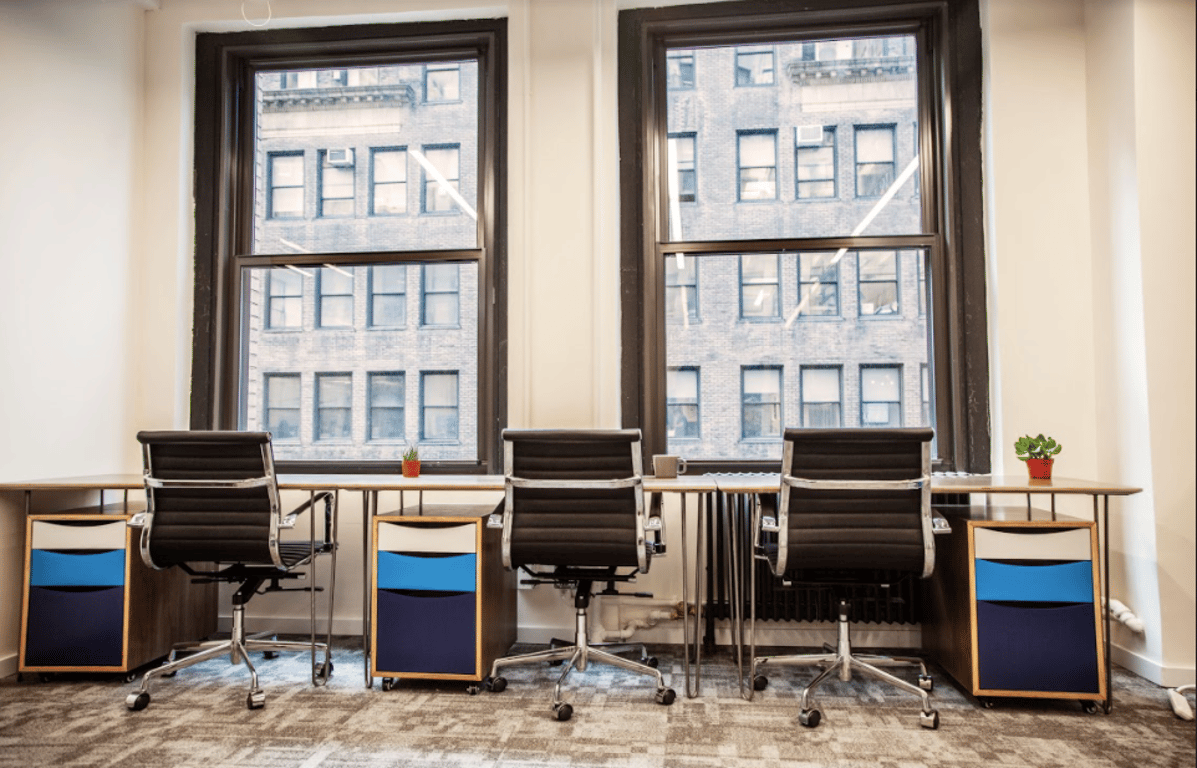 An interior shot of 3 person private office