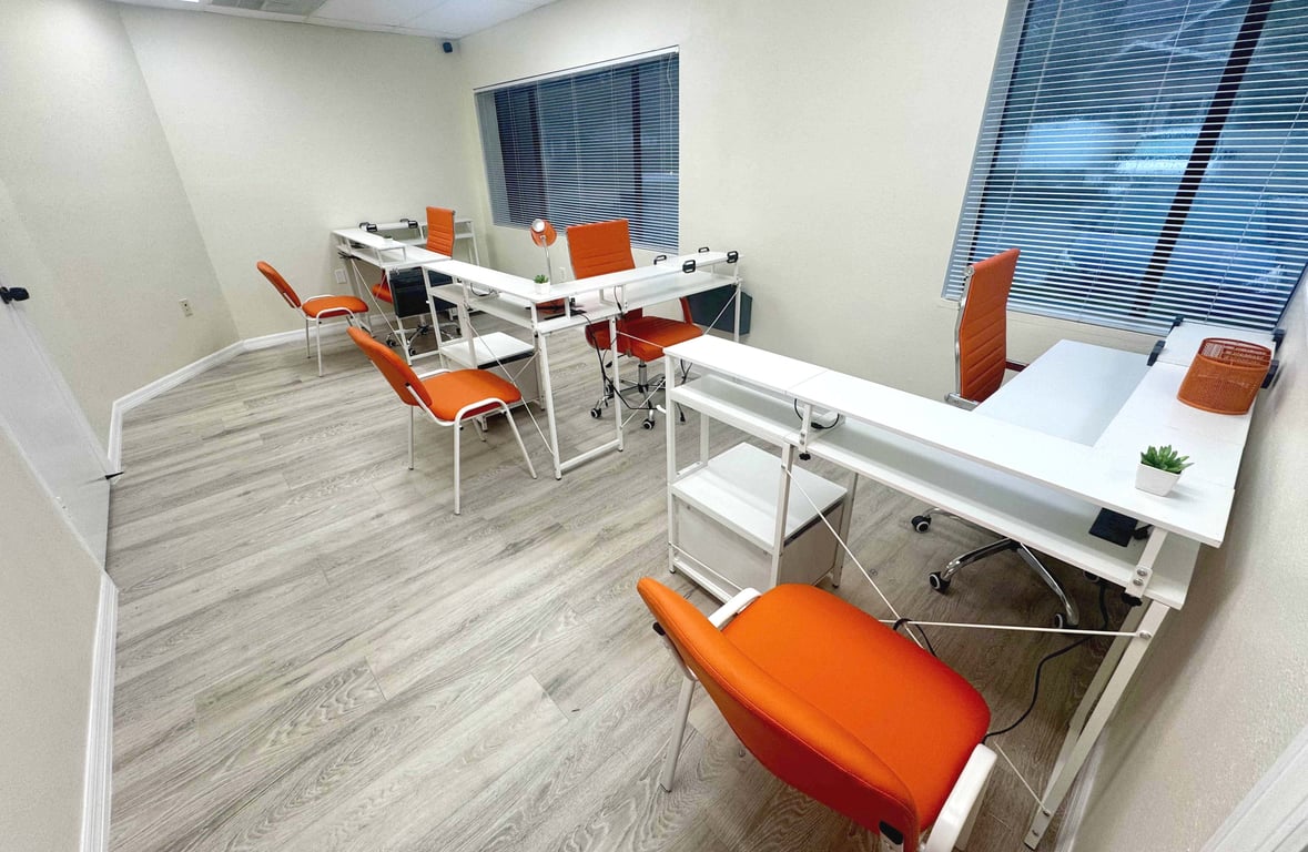 An interior shot of Private Office #104 for Teams (3–4) – No Glass. Just Walls. Total Focus.