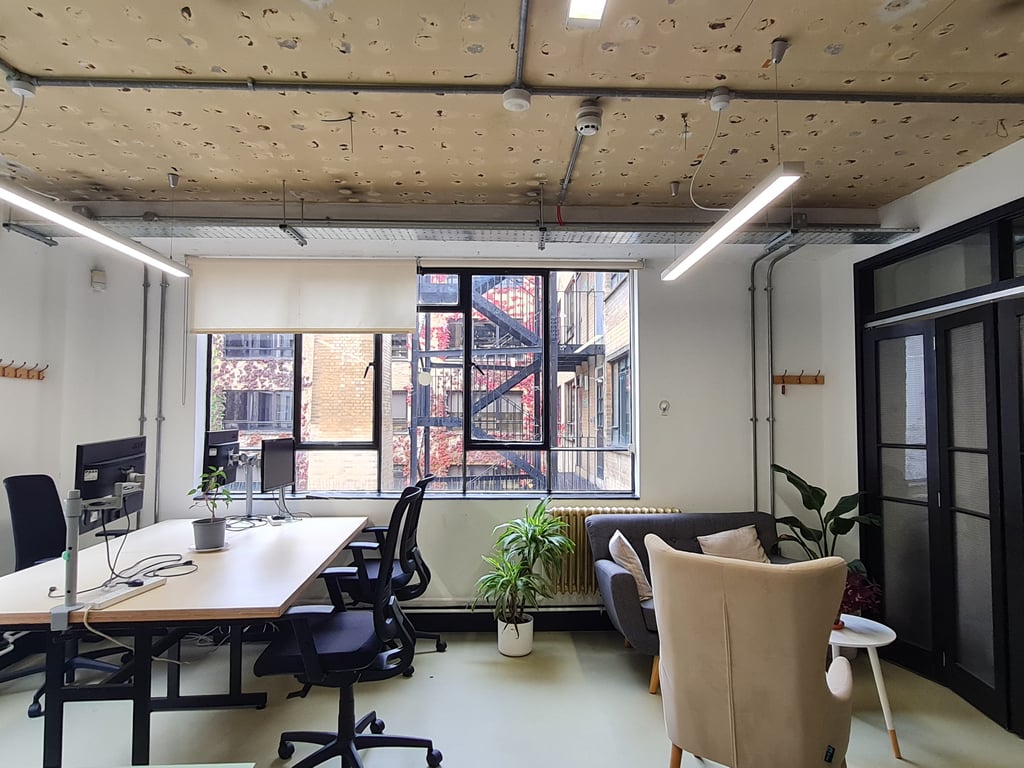 An interior shot of 10 - 12 desk Private office with Private meeting room