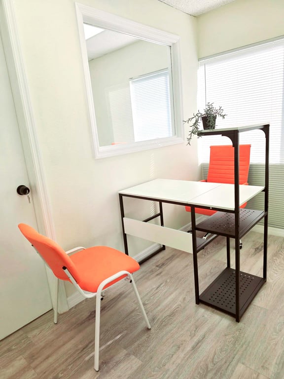 An interior shot of Single Private Office #104 – No Glass. Real Privacy. Maximum Focus.