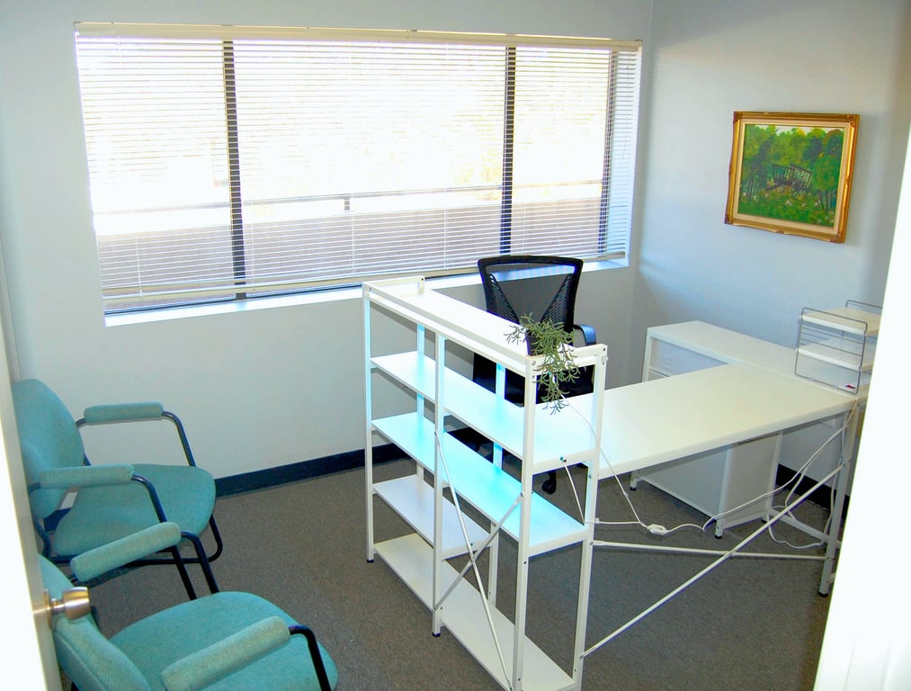 An interior shot of Private Office #202 for One Person – No Glass. Full Privacy. Premium Focus Space
