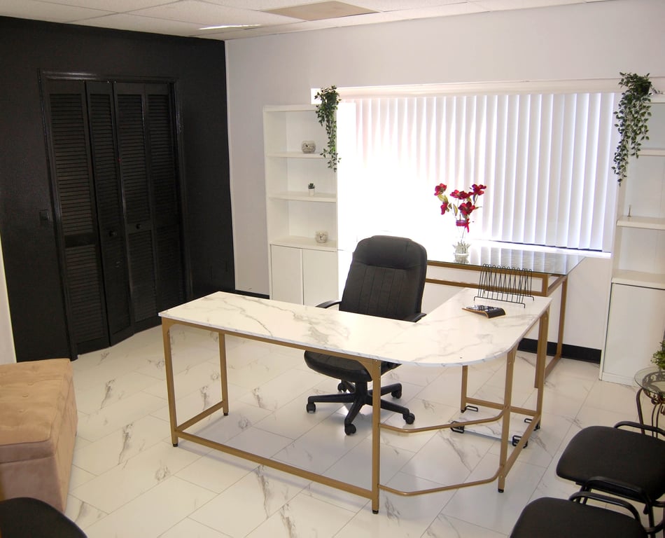 An interior shot of Premium One Person Private Office  #102 – No Glass. Full Privacy. Maximum Productivity.