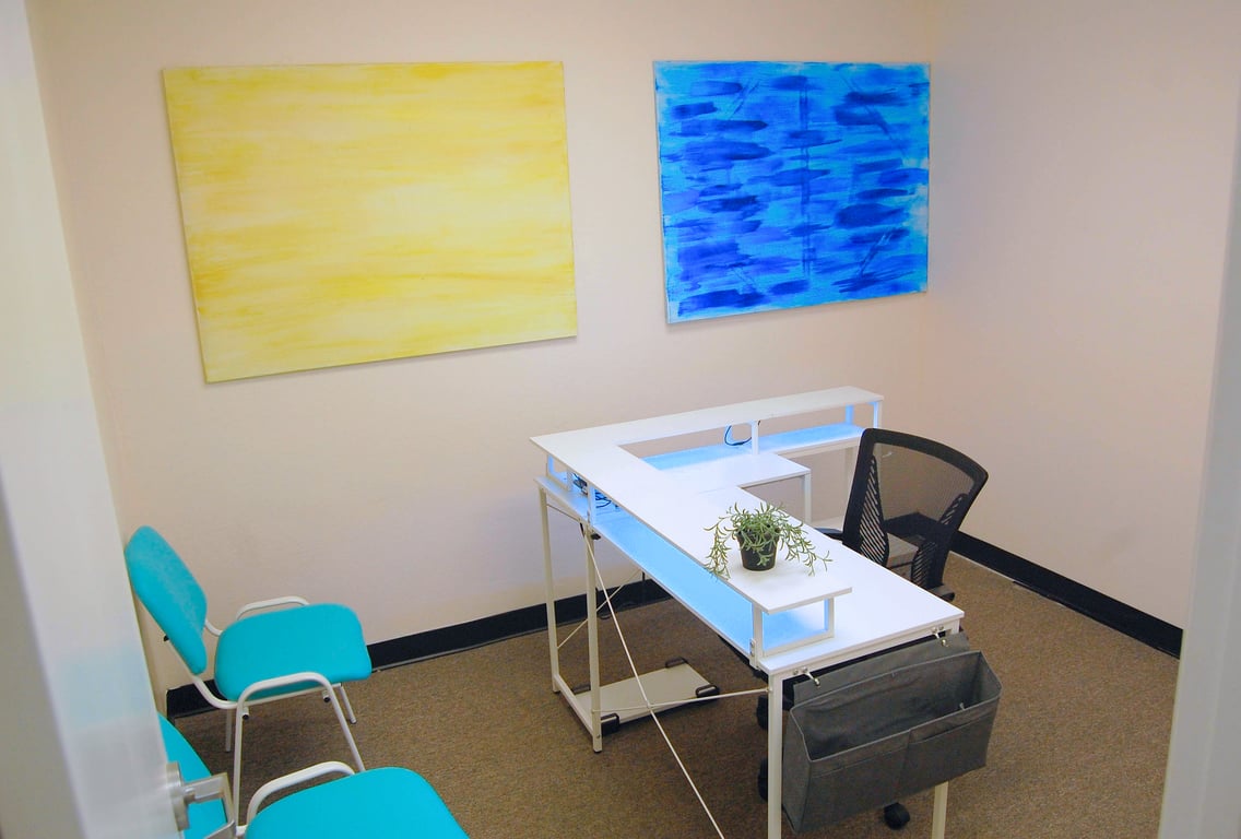 An interior shot of Private One Person Office #202 – No Glass. Full Privacy. Built for Real Focus.