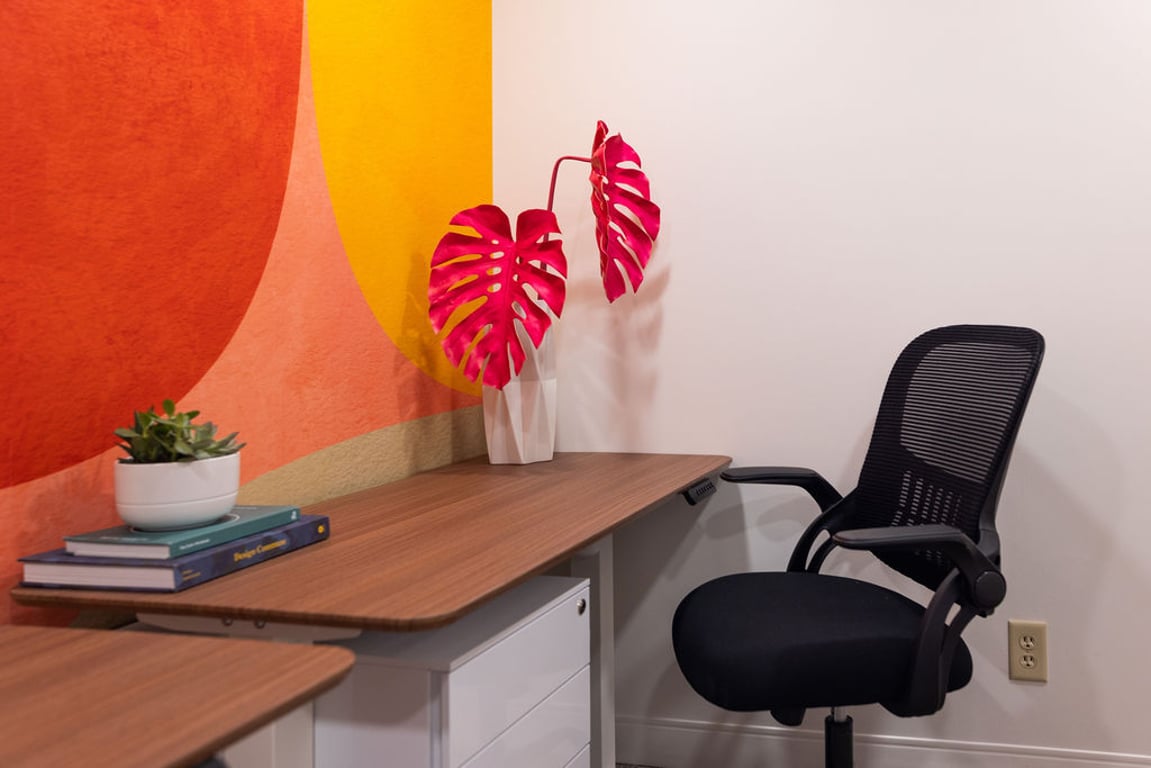 An interior shot of Dedicated Desk: The Privacy Point (Right Corner)