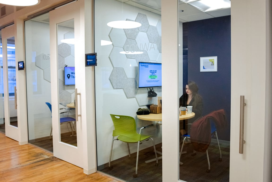 An interior shot of Technology-forward Huddle Room