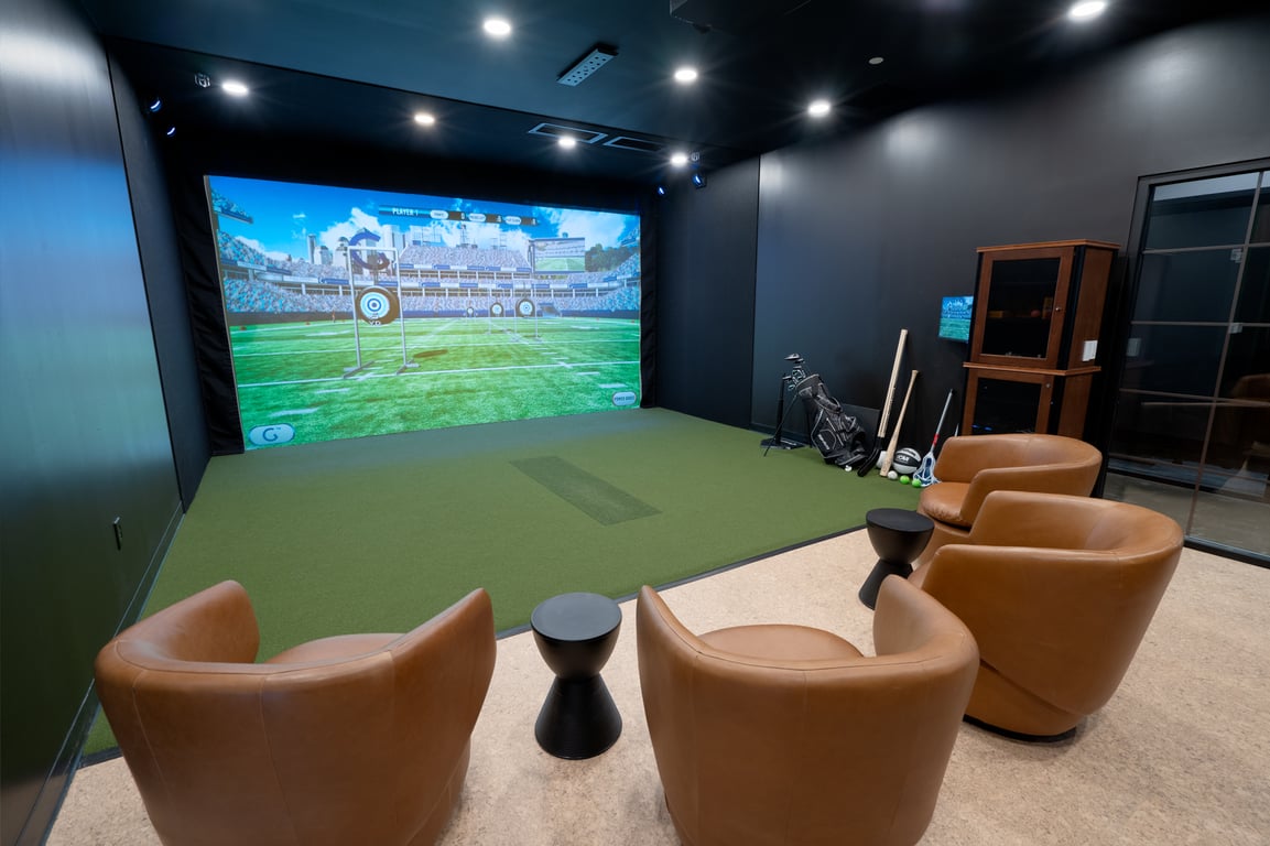 An interior shot of Sports Simulator