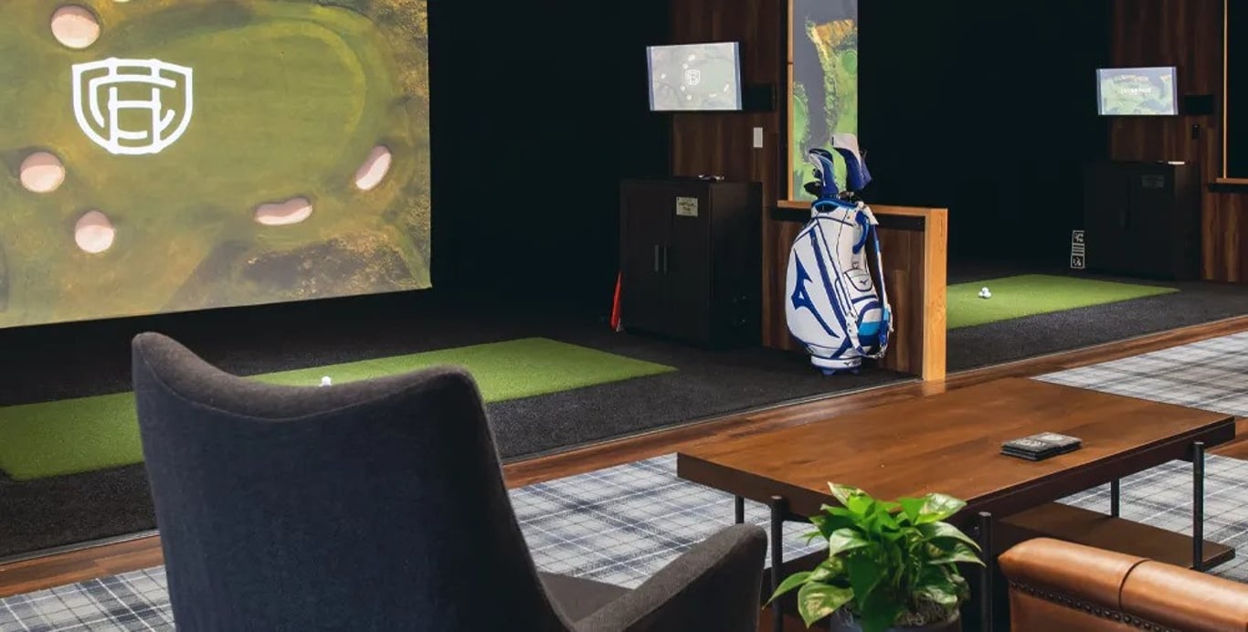 An interior shot of Clubhouse Work & Golf