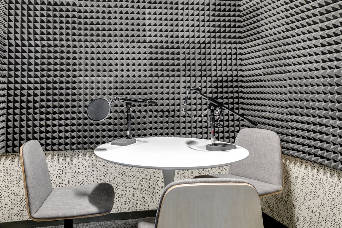 An interior shot of Podcast Booth