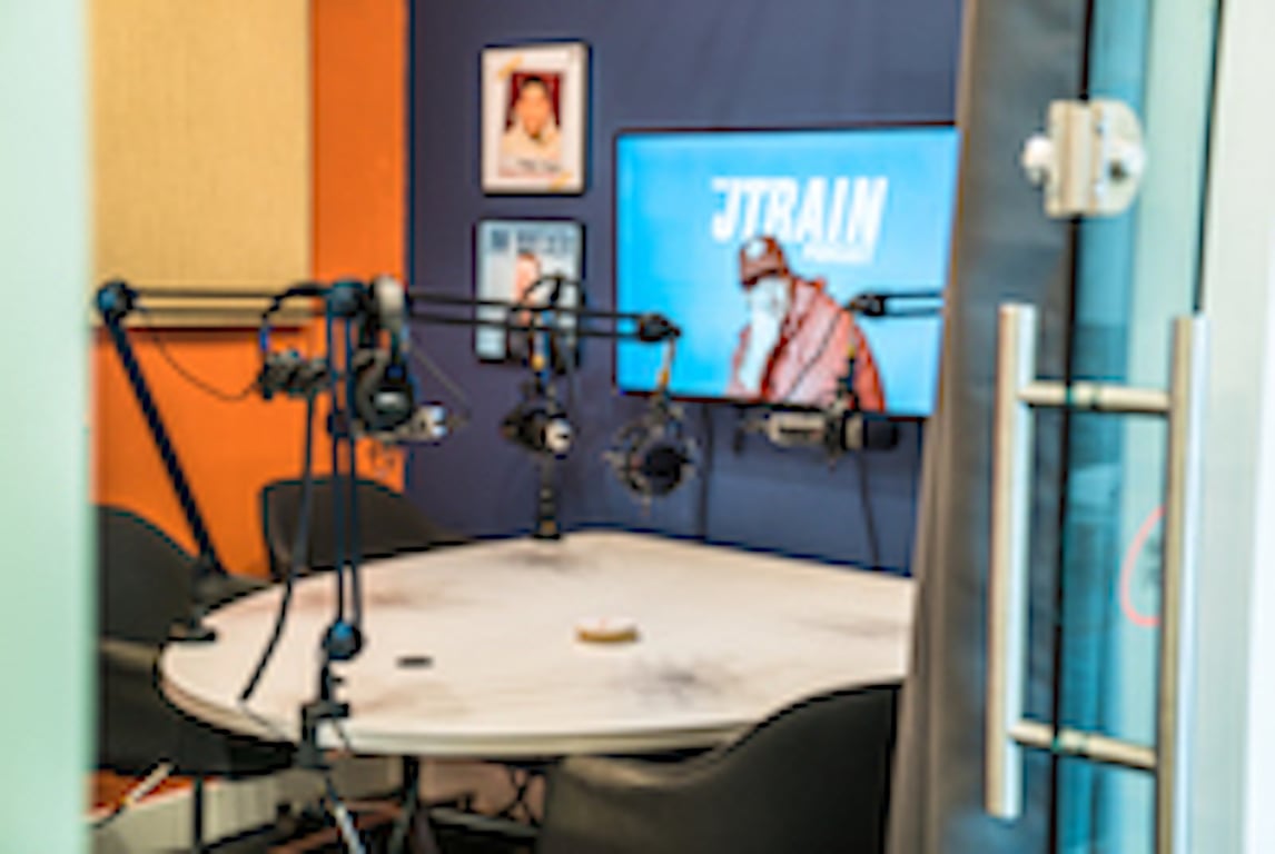 An interior shot of Nomad Podcast Studio