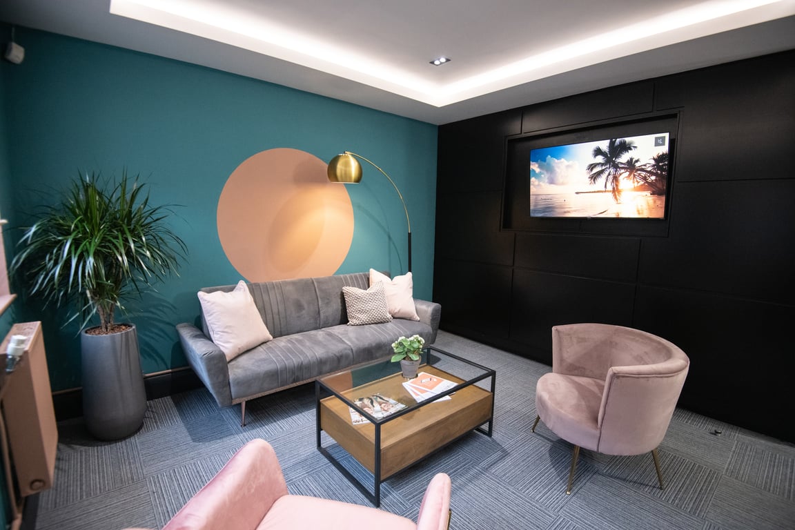 An interior shot of Teal Suite