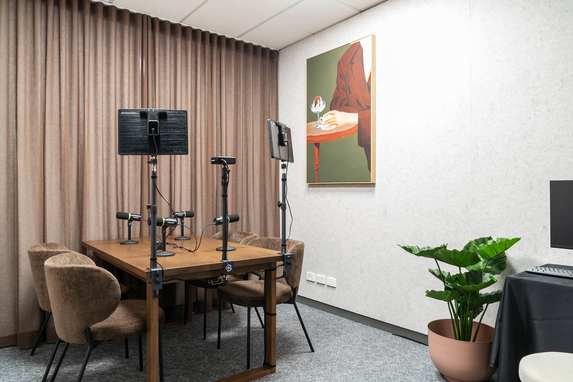 An interior shot of Podcast Studio
