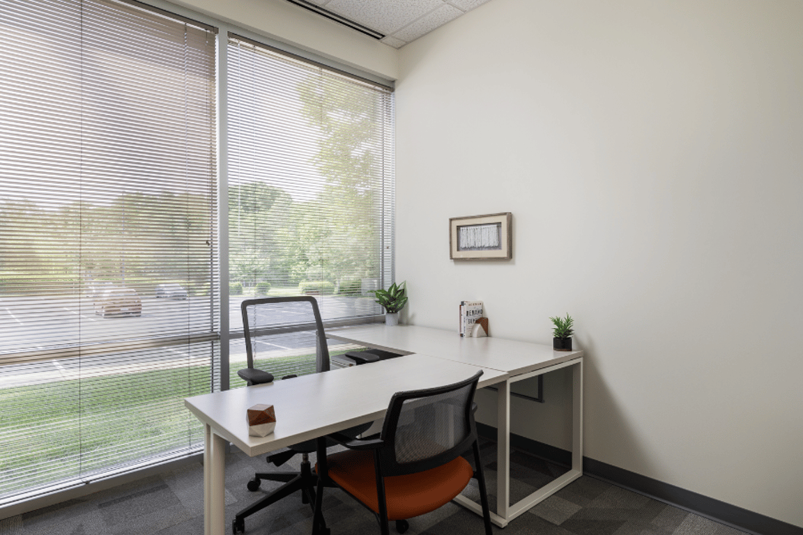 An interior shot of 2 Person - Exterior Private Office 124