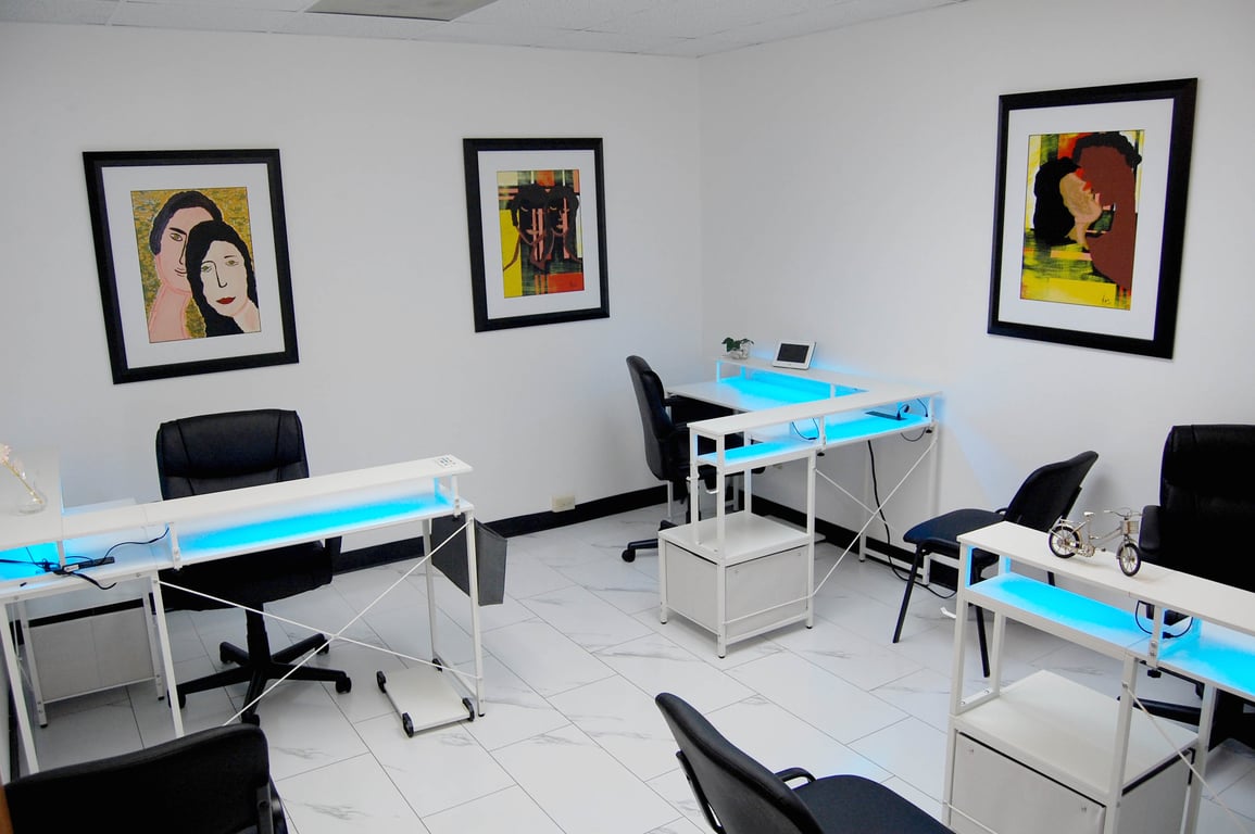 An interior shot of Private Team Office #102 for 3 – No Glass. Real Focus. Real Results.