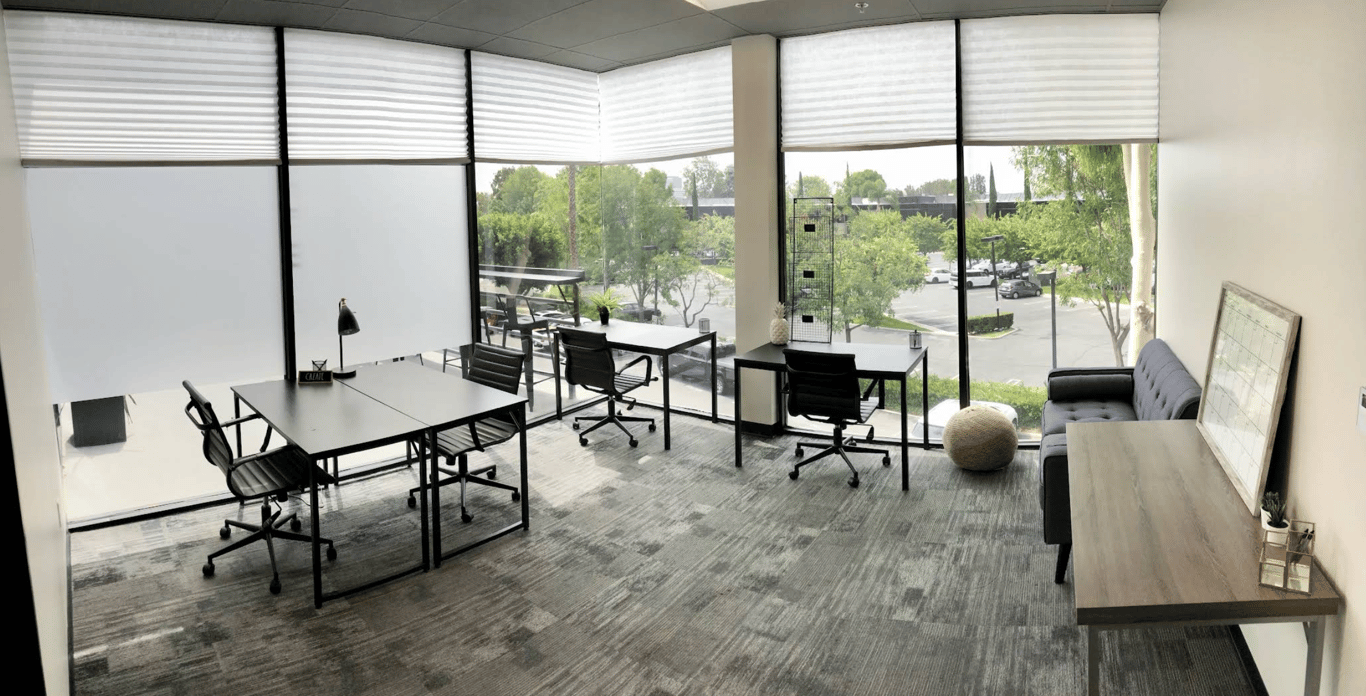 An interior shot of Private Office - 193 sq ft (Floor-to-Ceiling Windows) (#201)