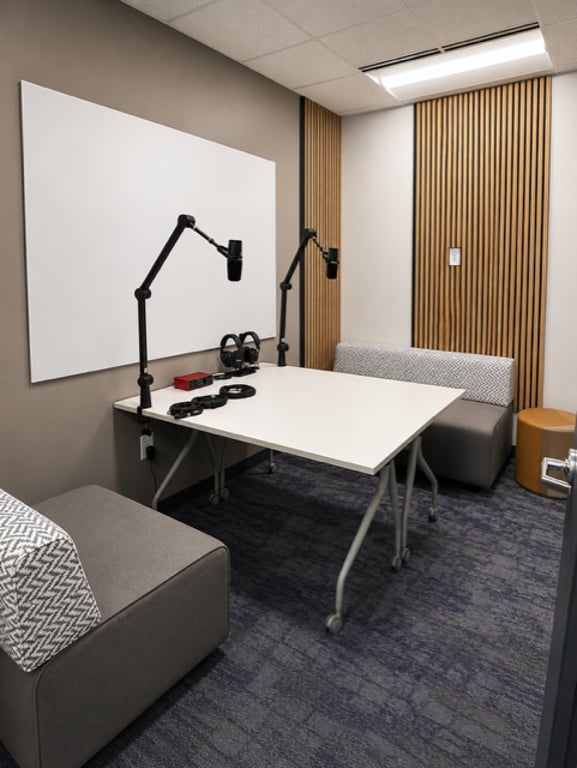 An interior shot of Podcast Studio