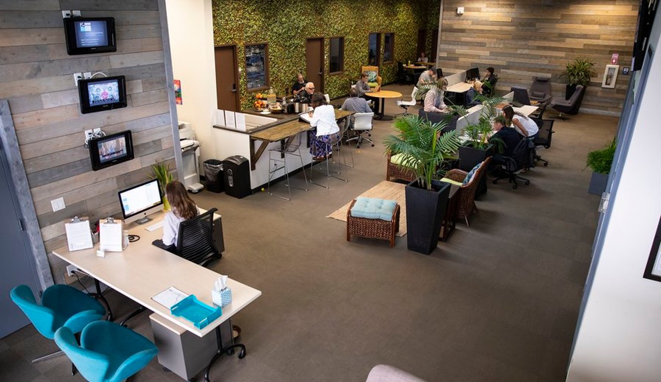 An interior shot of Satellite Workplace & Digital Media Studio