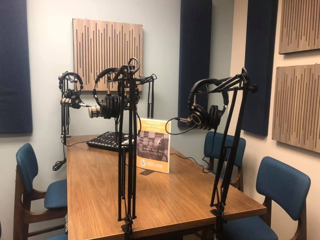 An interior shot of Podcast Booth