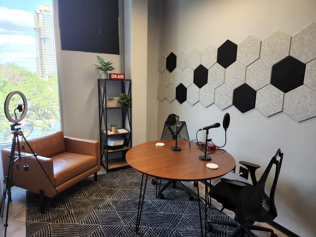 An interior shot of Podcast Studio Room 24