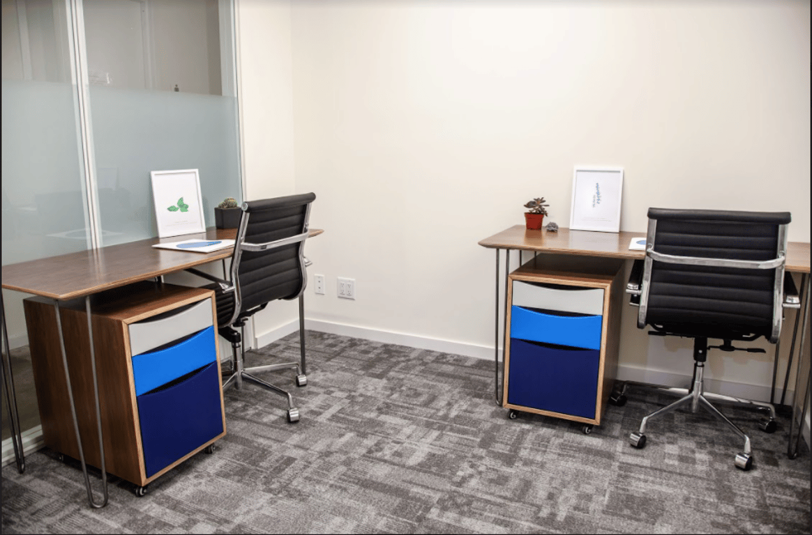 An interior shot of 2 person private office