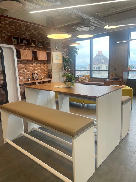 An interior shot of Relaxed High Table for 6