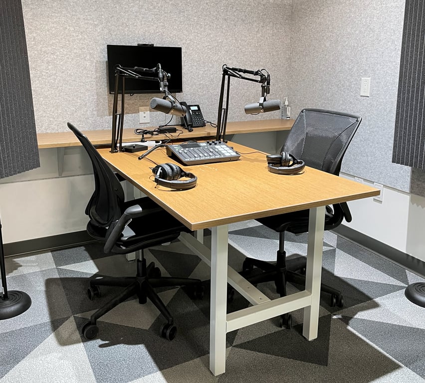An interior shot of Podcast Booth