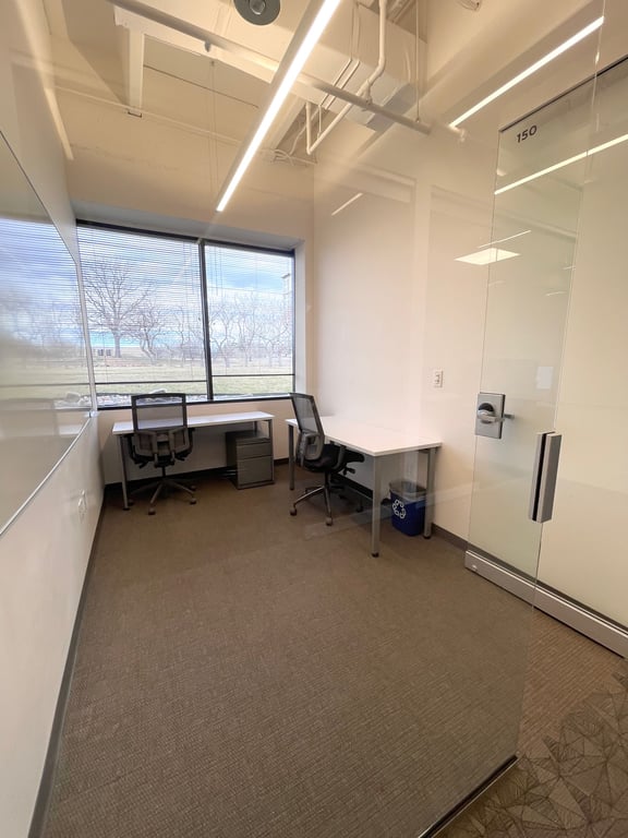 An interior shot of 2 person private office suite
