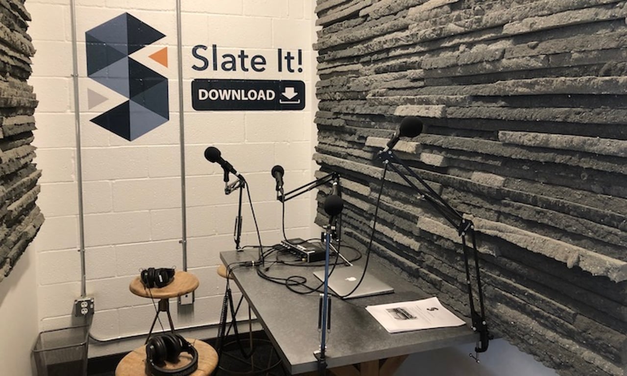 An interior shot of Podcast Studio