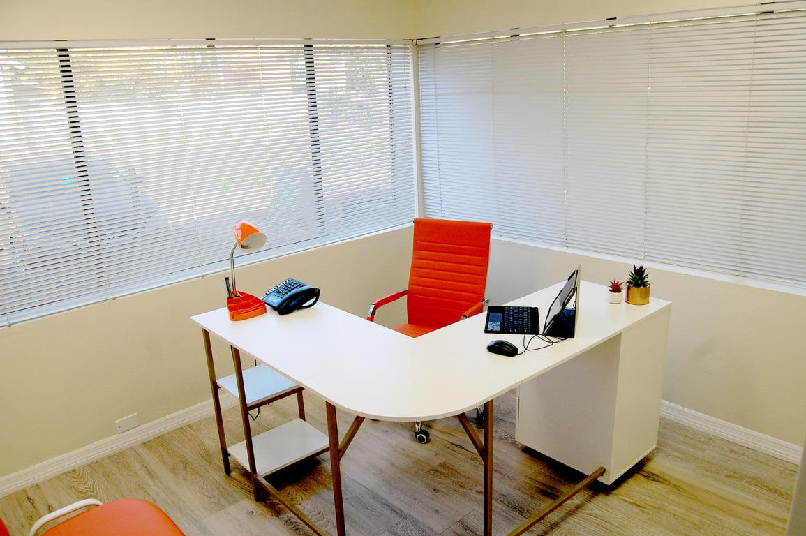 An interior shot of Private One Person Office #104 – No Glass. No Distractions. Just Productivity.