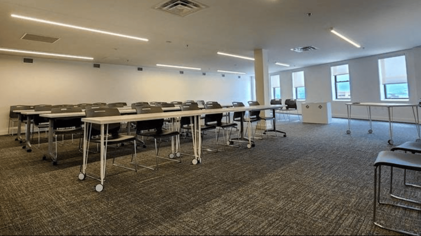 An interior shot of Classroom 402