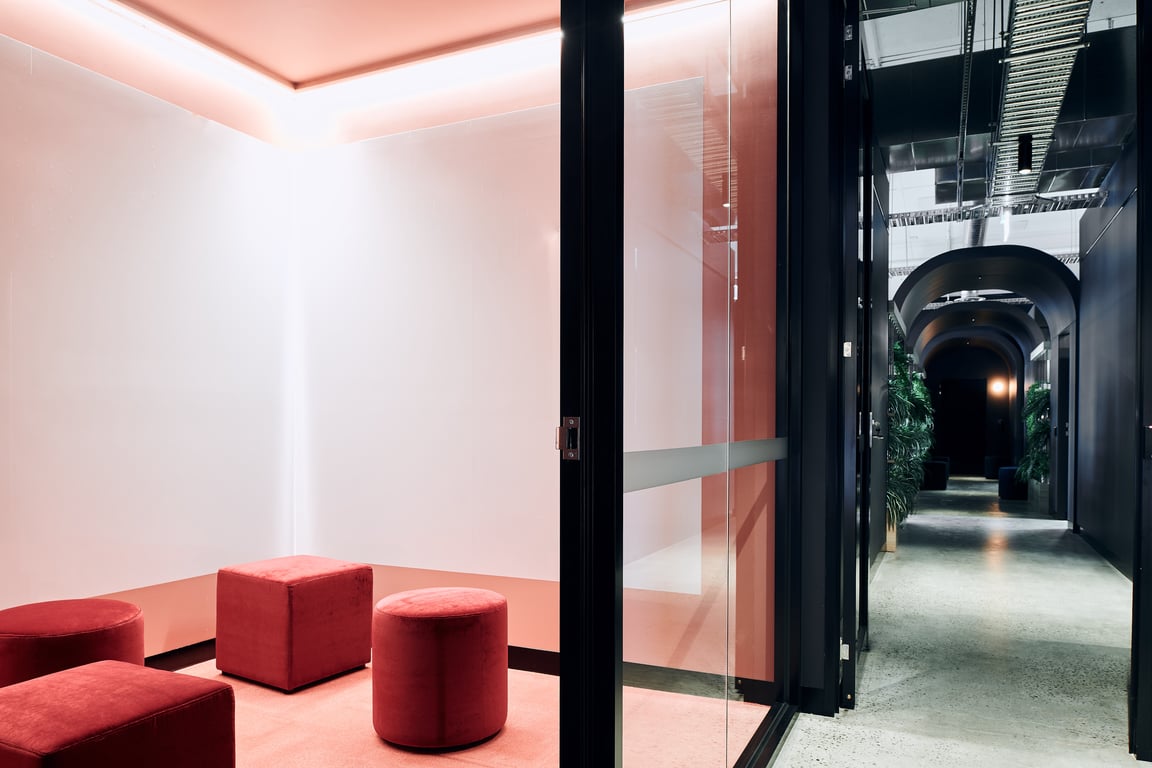 An interior shot of Think Tank Pink