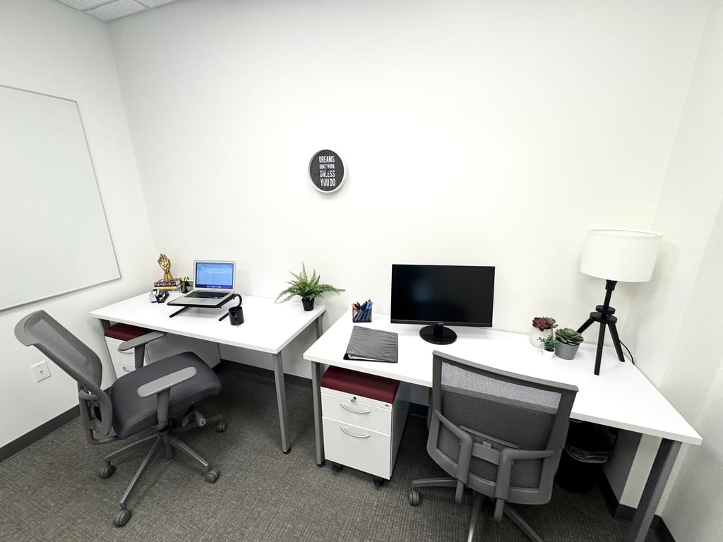 An interior shot of 2 person private office suite