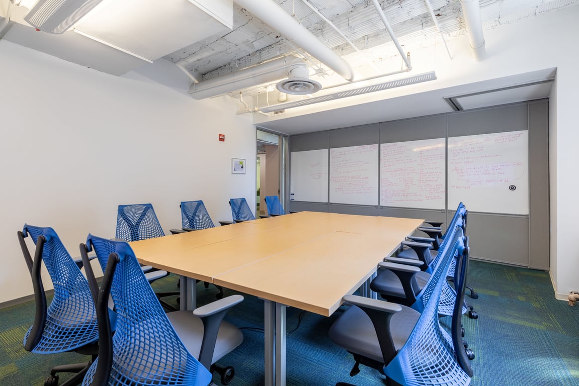 An interior shot of Cerf Boardroom! Virtual Enabled Meeting Rooms with City Views | Ideal for In-Person & Virtual Off-sites | Bright & Modern in a Tech Focused Shared Workspace