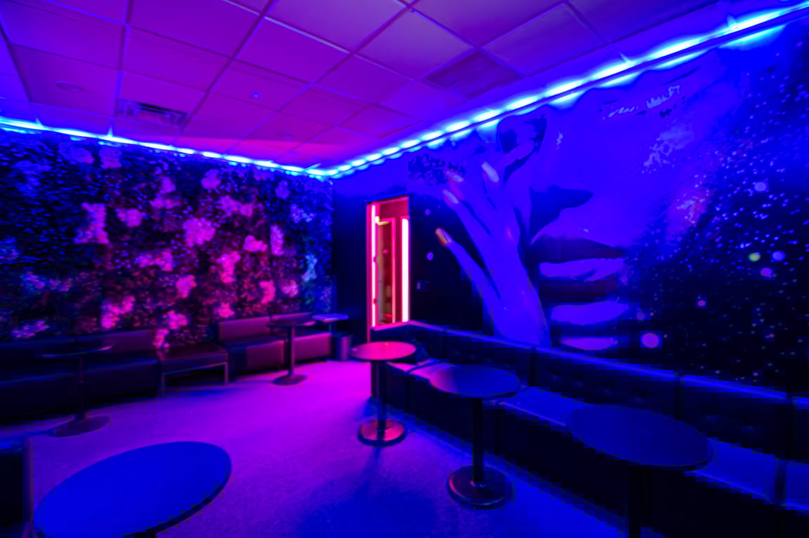 An interior shot of Private Karaoke and Meeting Suite 3 - Please note that while room is available for meeting space during the day, karaoke is only available M-F 6pm and later and on the weekends