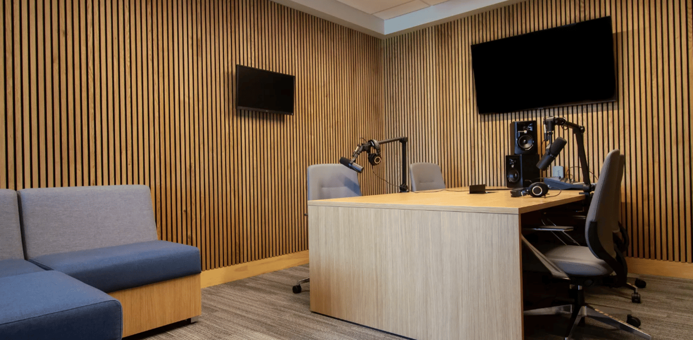 An interior shot of Podcast Studio: The Cash