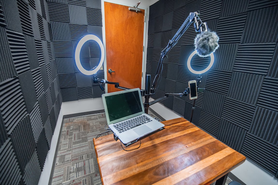 An interior shot of Podcast/Visual Presentation Studio