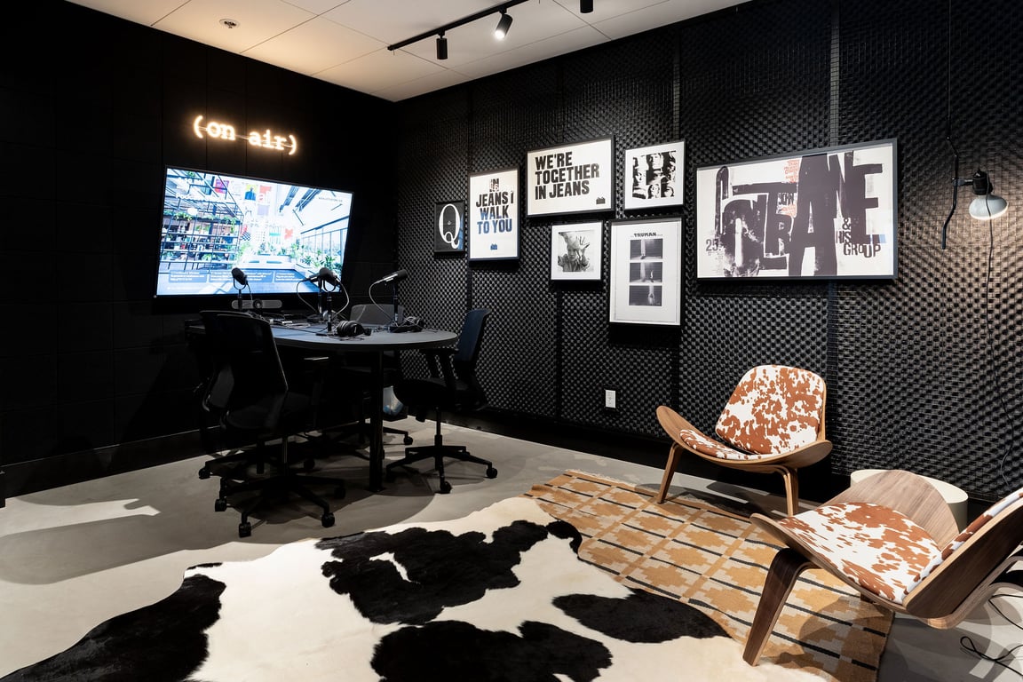 An interior shot of Podcast Studio