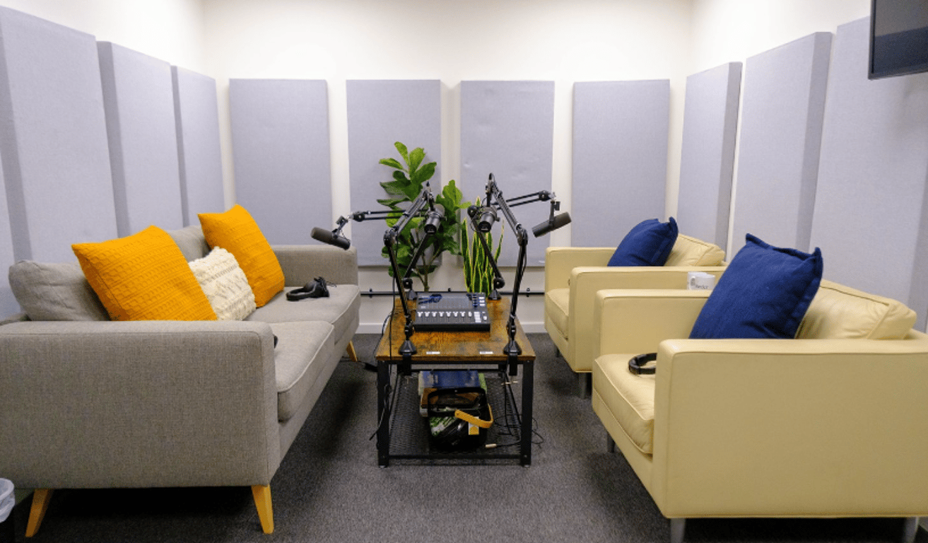 An interior shot of Podcast Studio 2