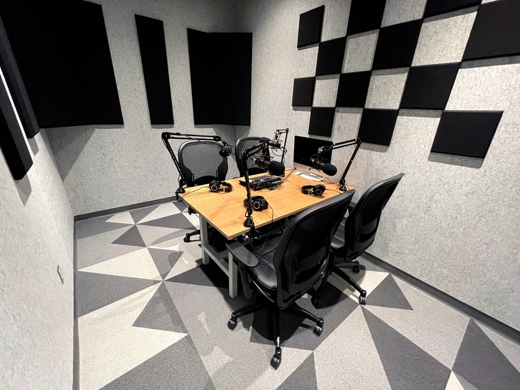 An interior shot of Podcast Booth