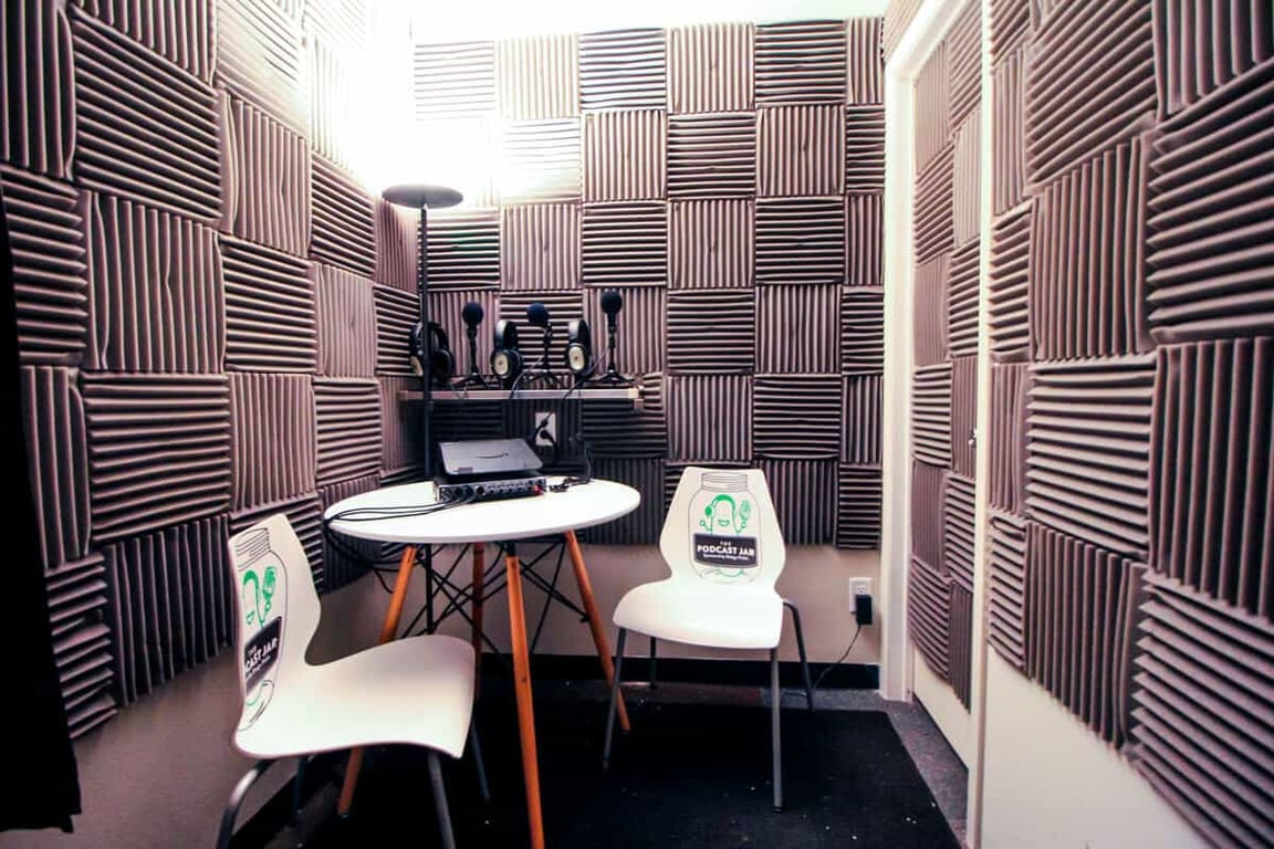 An interior shot of Podcast Studio