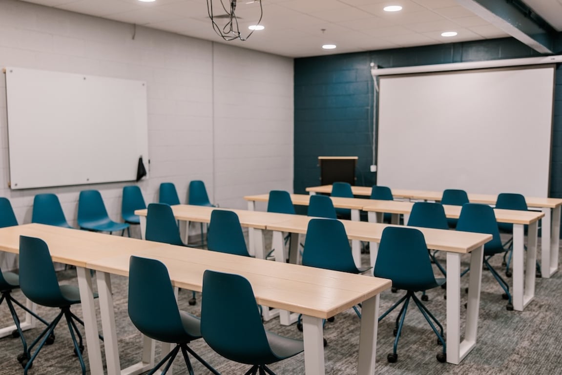 An interior shot of Calvin Classroom