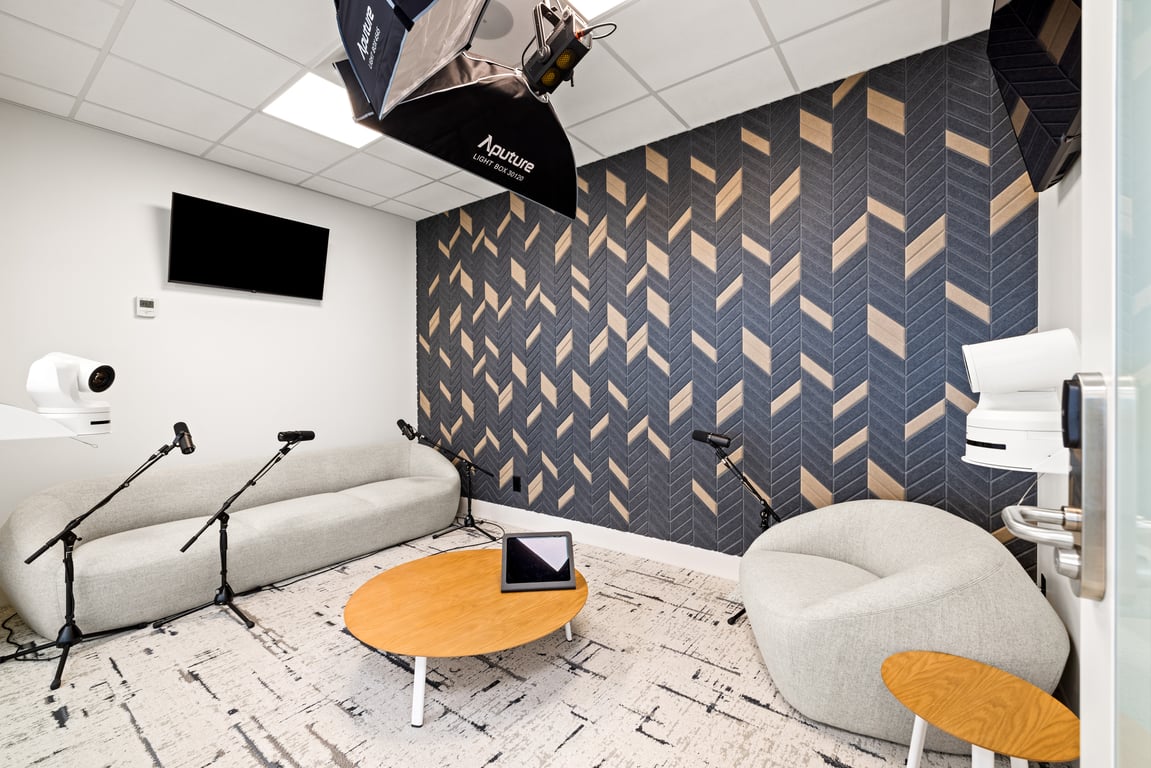 An interior shot of The Sound Shield Podcast Studio Room