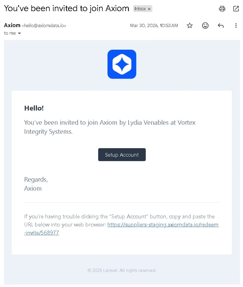 Invite email