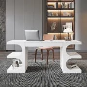 Picture of Henzie – Natural Wood Desk with Shelves & Drawer