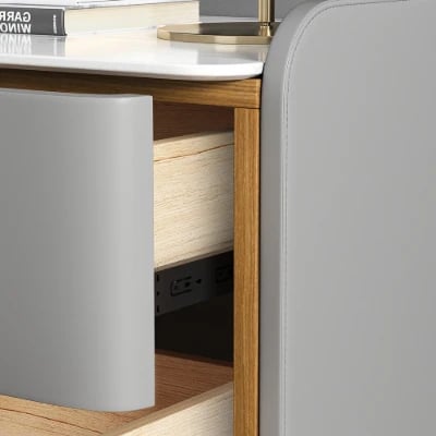 Terryé Nightstand – Natural Wood Design with Faux Marble Top