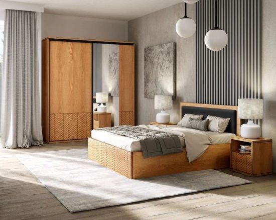 Picture of Vero Natural Wood Bedroom Set – With Accents & Sliding Wardrobe