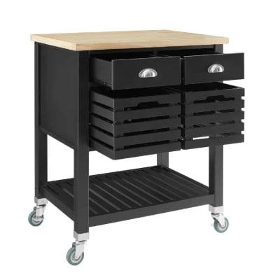 Diwai Rolling Kitchen Cart with Solid Wood Top