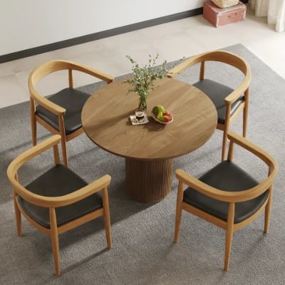 Picture of Merso Round Dining Table – Fluted Base & Natural Wood Top