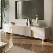 Élivane – Coffee Table & TV Unit Set with Marble and Gold Accents
